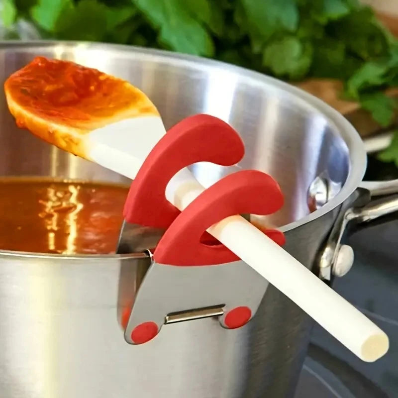 1Pc Bowl Clip Stainless Steel Pot Side Clips Anti-Scalding Spoon Holder Kitchen Bowl Clip Black Red